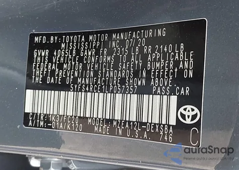 2020 Toyota Corolla Se/Se Nightshade Edition from USA, damaged, VIN 5YFS4RCE1LP057357